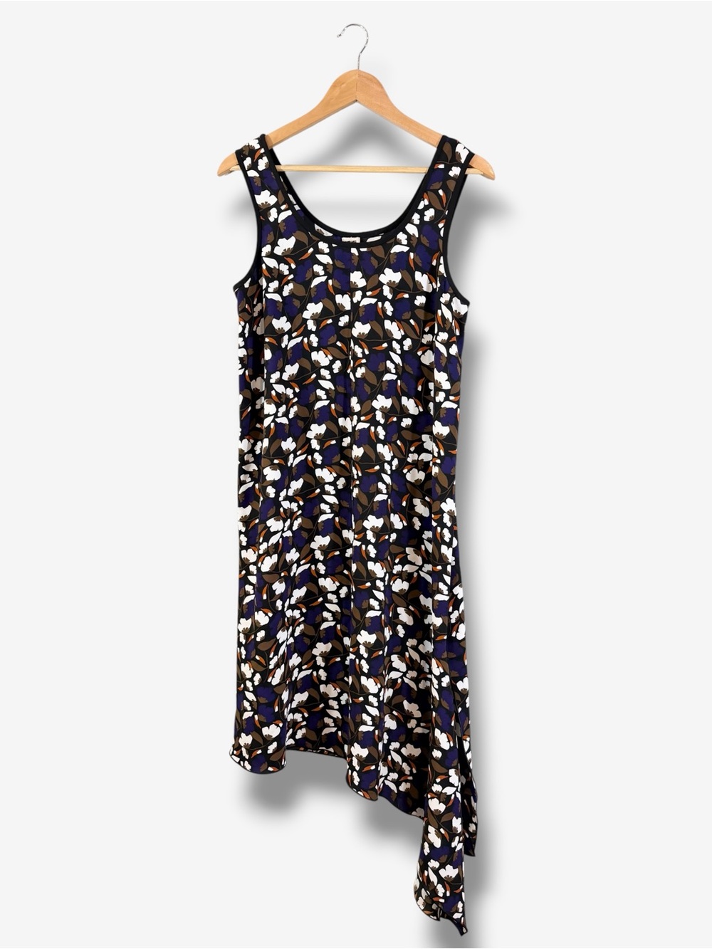 Anne Klein Asymmetrical Slip Dress Size M Black Purple Sleeveless Split Side